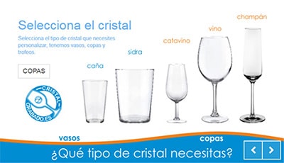 Selecciona las copas o los vasos para personalizar